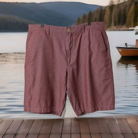 J Crew Shorts Men's 36 Red Chambray Chino Rivington Flat Front Cotton 10" - Picture 1 of 6
